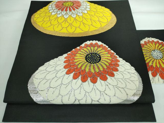 平和屋本店■極上　 龍村美術織物　九寸名古屋帯　一灯菊　黒地　金銀糸　逸品　DZAA5455kh5