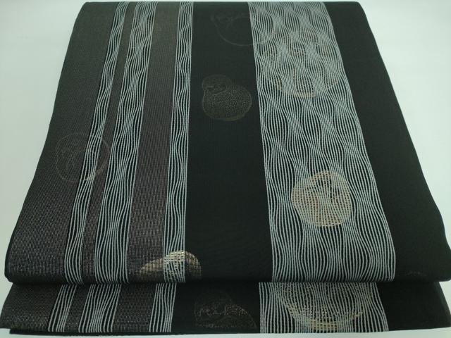 平和屋本店■極上　両面　全通柄袋帯　達磨　間道　黒地　金彩　逸品　未使用　DZAA5461kh5