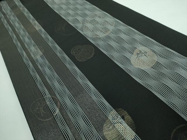 平和屋本店□極上 両面 全通柄袋帯 達磨 間道 黒地 金彩 逸品
