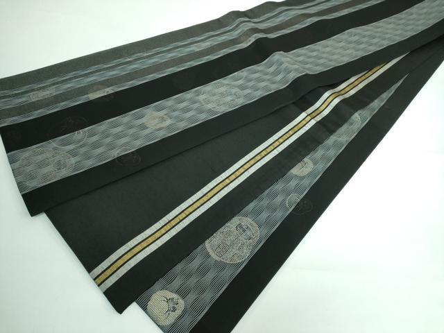 平和屋本店□極上 両面 全通柄袋帯 達磨 間道 黒地 金彩 逸品