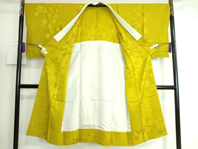 平和屋本店□上質な長襦袢 無双仕立て 舞花地紋 菜種油色地 やまと誂