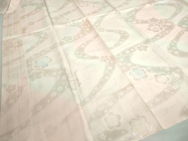 平和屋-こころ店□長襦袢 袷 流水舞桜地紋 正絹 逸品 未使用 3kk1742