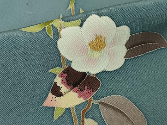 平和屋本店■極上　本加賀友禅作家　茶谷孝志　訪問着　枝椿　枝垂れ柳　紺鼠色地　逸品　DZAA5540kh5 平和屋本店□極上 本加賀友禅作家 茶谷孝志 訪問着 枝椿 枝垂れ