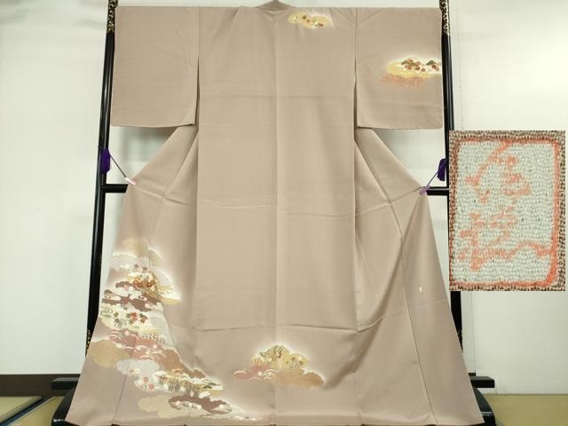 平和屋本店■極上 十日町老舗ブランド 吉澤友禅 吾妻徳穂 訪問着 雲取り花文 薄柿色地 金彩 ロング丈 やまと誂製 逸品 未使用 DZAA5541kh5