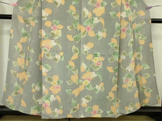 平和屋本店▽極上　小紋　単衣　草花文　錫色地　鬼しぼ縮緬　逸品　DZAA5566kh5_4