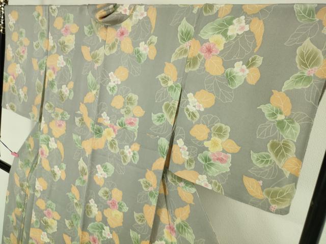 平和屋本店▽極上　小紋　単衣　草花文　錫色地　鬼しぼ縮緬　逸品　DZAA5566kh5_3