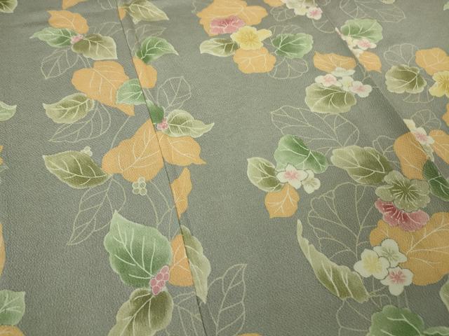 平和屋本店▽極上　小紋　単衣　草花文　錫色地　鬼しぼ縮緬　逸品　DZAA5566kh5_5