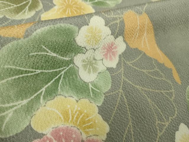 平和屋本店▽極上　小紋　単衣　草花文　錫色地　鬼しぼ縮緬　逸品　DZAA5566kh5_7