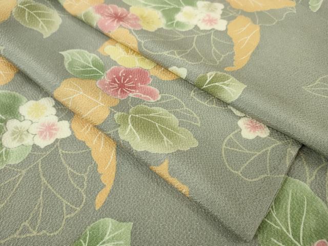 平和屋本店■極上　小紋　単衣　草花文　錫色地　鬼しぼ縮緬　逸品　DZAA5566kh5