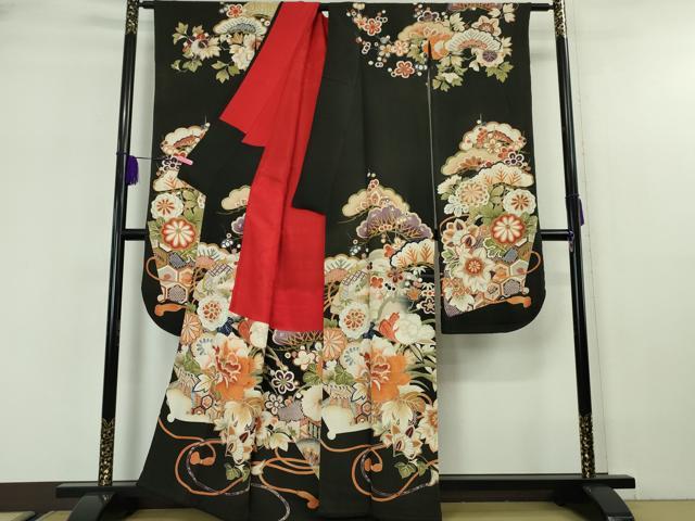 平和屋着物○総刺繍 道行コート 花蝶文 ロング丈 正絹 逸品 AAAU0215np