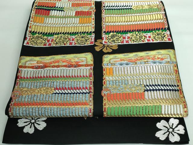 平和屋本店■極上　龍村晋謹製　太鼓柄袋帯　縅毛錦　黒地　金銀糸　逸品　DZAA5681kh5