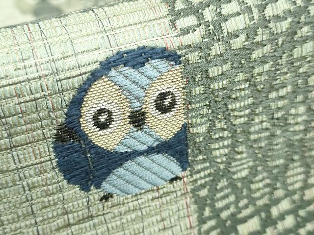 平和屋本店□極上 伝統工芸士 時枝洋海 八寸名古屋帯 市松 フクロウ