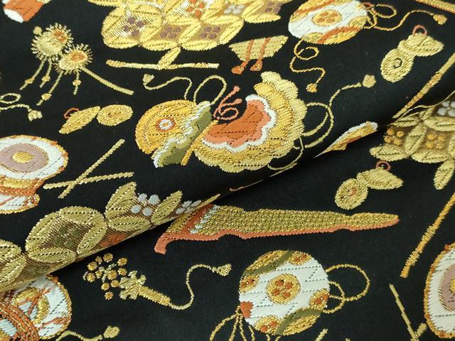 平和屋本店□極上 西陣 河合美術織物謹製 六通柄袋帯 唐織 楽器