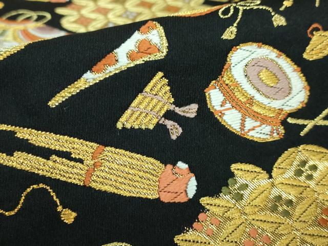 平和屋本店□極上 西陣 河合美術織物謹製 六通柄袋帯 唐織 楽器