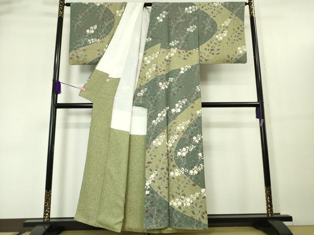 平和屋本店□極上 十日町友禅作家 阿部佳雪 訪問着 草花文 暈