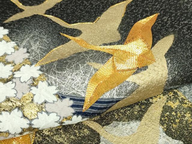 平和屋着物▽訪問着 駒刺繍 飛鶴文 金銀彩 正絹 逸品 DAAV4726ud
