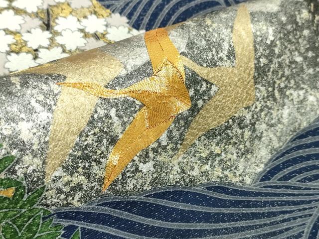 平和屋本店□極上 訪問着 駒刺繍 立波飛鶴文 黒地 金銀彩