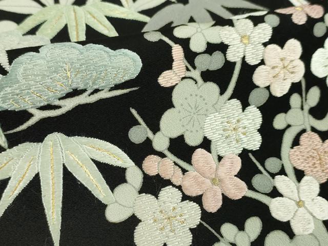 平和屋本店■極上　中国三大刺繍　スワトウ刺繍　汕頭刺繍　訪問着　松竹梅　黒地　金糸　反端付き　逸品　未使用　DZAA5779kh5 平和屋本店□極上 中国三大刺繍 スワトウ刺繍 汕頭刺繍 訪問着 松竹梅