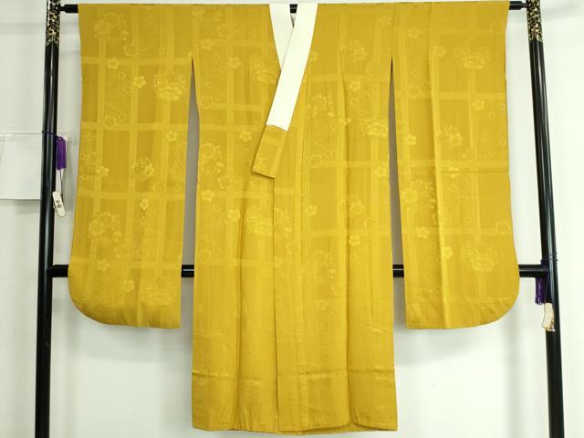 平和屋本店■振袖用長襦袢　無双仕立て　格子花丸地紋　山吹茶地　やまと誂製　逸品　DZAA5796kh5