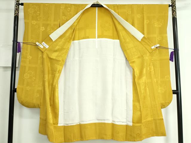 平和屋本店■振袖用長襦袢　無双仕立て　格子花丸地紋　山吹茶地　やまと誂製　逸品　DZAA5796kh5 平和屋本店□振袖用長襦袢 無双仕立て 格子花丸地紋 山吹茶地