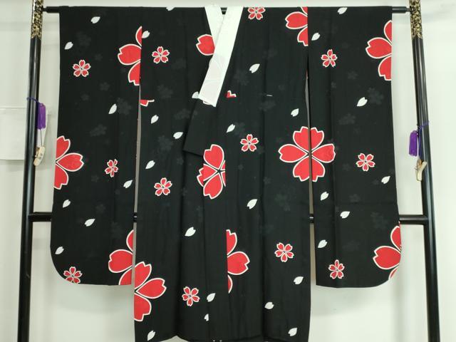 平和屋本店■振袖用長襦袢　無双仕立て　舞桜　黒地　半衿刺繍　逸品　DZAA5797kh5