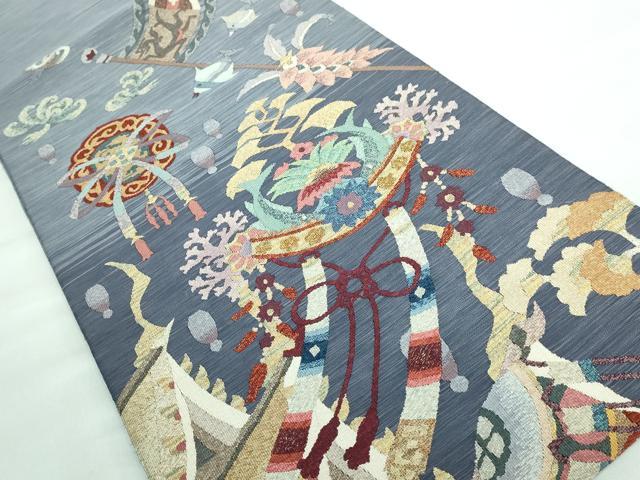 平和屋着物□極上 手織綴れ 山鹿清華 太鼓柄袋帯 モール 名所風景 逸品