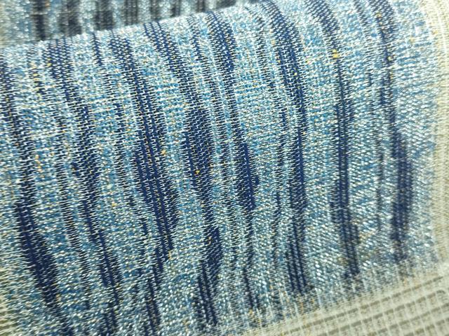 平和屋本店□極上 六通柄袋帯 灰汁発酵建藍染 市松文様 銀糸