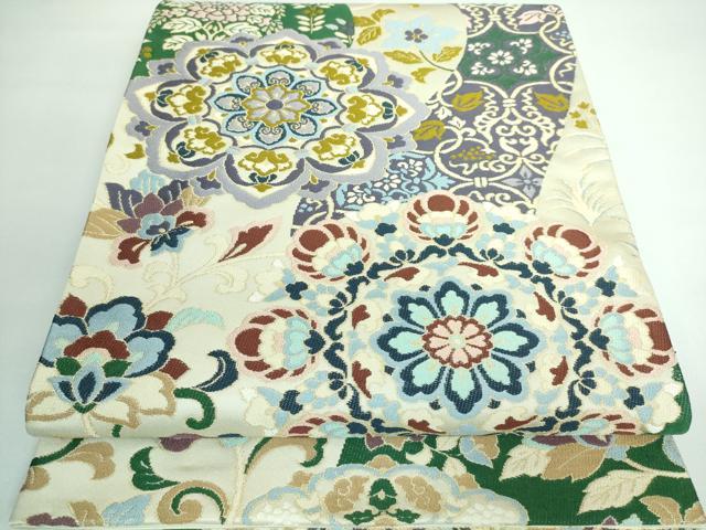 平和屋本店■極上　西陣　白綾苑大庭　六通柄袋帯　正倉院花唐草　金糸　逸品　DZAA5829kh5