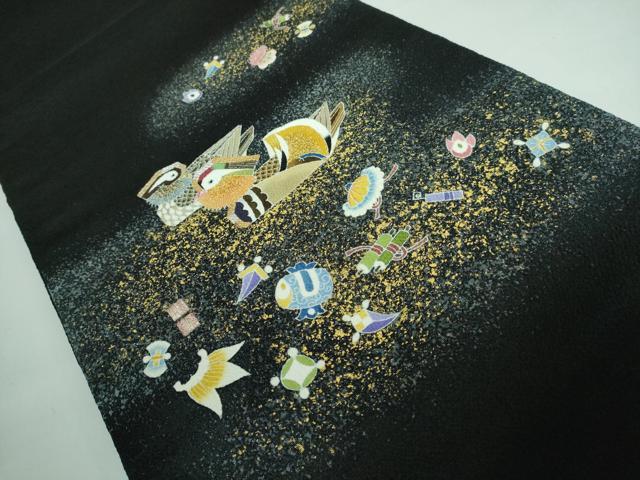 平和屋本店□極上 人間国宝・羽田登喜男 九寸開き名古屋帯 鴛鴦 宝尽くし