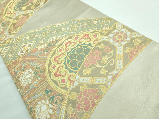 ◆955◆六通柄　袋帯　刺繍　華文　有職文様　唐花草　着物帯　和装着物 平和屋着物◎六通柄袋帯 唐織 草花文 金銀糸 正絹 逸品