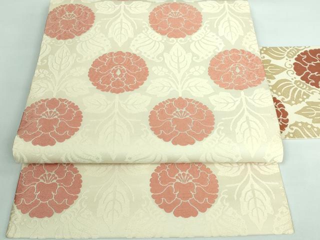 着物ふぁんた■俵屋　人間国宝　喜多川平朗　有職織物　唐織　鶏頭花菱　逸品　最高級名古屋帯 y4517 平和屋着物○俵屋 人間国宝 喜多川平朗 有職織物 九寸開き名古屋