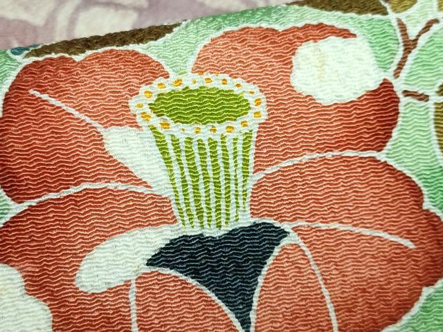 平和屋本店□極上 手描き友禅作 腰原淳策 九寸名古屋帯 草花