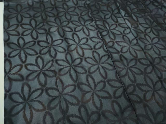 平和屋本店□極上 道中着 ロング丈 紗袷 花繋ぎ 黒地 逸品 DZAA5919kh5