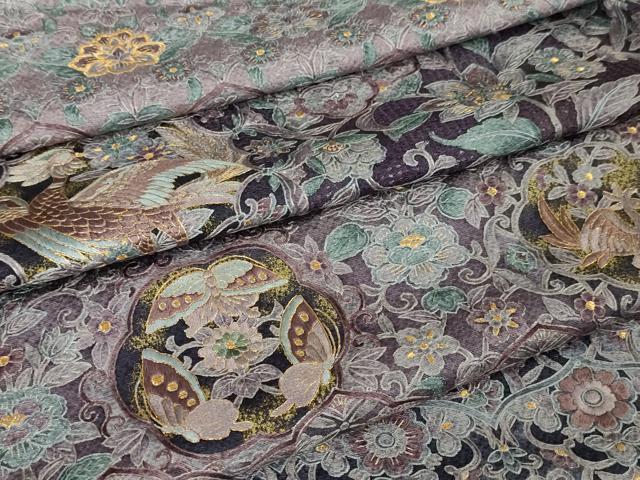 総刺繍 更紗唐草文 暈し染め 銀糸 花柄刺繍 訪問着 総刺繍