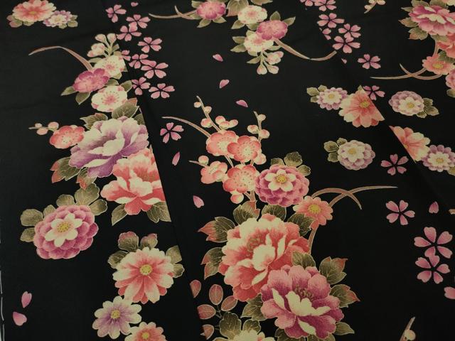 平和屋本店□極上 小紋 草花文 黒地 逸品 未使用 DZAA5967kh5