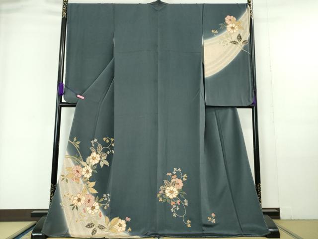 平和屋着物○訪問着 風景草花文 金彩 鬼しぼ縮緬 正絹 逸品 DAAW5139ud