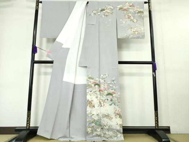 平和屋本店□極上 訪問着 麗光刺繍 総刺繍 花筏 松 梅 楓 藤色地 暈し