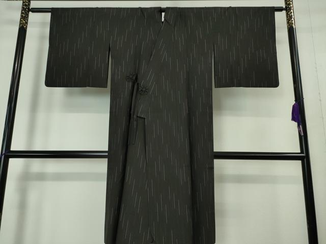 平和屋本店■極上　和装コート　本場縞大島紬　単衣　ロング丈　縞　逸品　DZAA6613kh5 平和屋本店□極上 和装コート 本場縞大島紬 単衣 ロング丈 縞 逸品