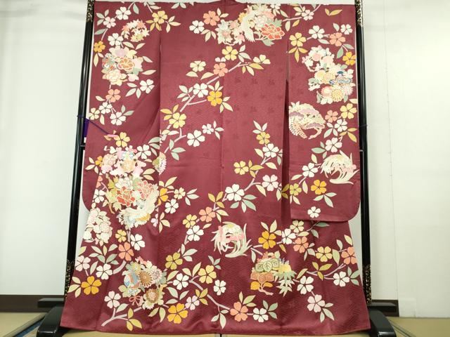 平和屋本店■極上　創業460年・千總　振袖　駒刺繍　飛鶴宝尽くし花文　濃紅色地　金彩　松坂屋扱い　逸品　DZAA6034kh5