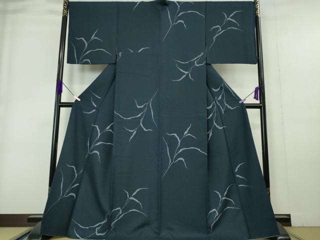 平和屋本店□極上 小紋 枝葉文 留紺色地 金彩 やまと誂製 逸品