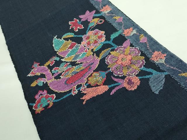 平和屋本店■極上　八寸名古屋帯　紬地　帝王紫　花鳥文　逸品　DZAA6054kh5 平和屋本店□極上 八寸名古屋帯 紬地 帝王紫 花鳥文 逸品 DZAA6054kh5