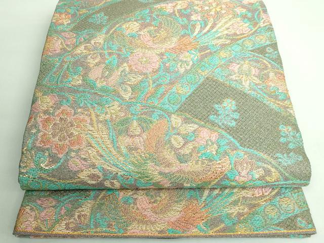 平和屋本店□極上 六通柄袋帯 鳳凰花文 織絹 金糸 逸品