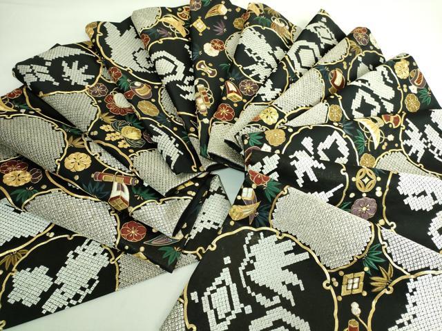 平和屋本店□極上 六通柄袋帯 駒刺繍 総刺繍 雪輪宝尽くし 黒地 金糸