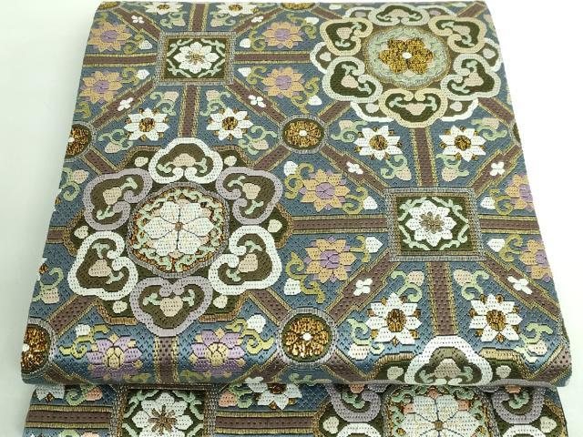 花と竹の刺繍掛軸 約54cm 竹屋町刺繍 鳥図 掛軸 Z621｜骨董店 のびる 古美術 骨董 和風