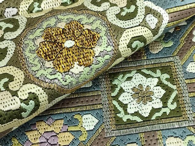 平和屋本店□極上 全通柄袋帯 総刺繍 絽刺し 蜀江花文