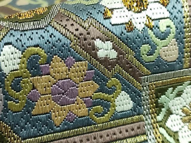 平和屋本店□極上 全通柄袋帯 総刺繍 絽刺し 蜀江花文