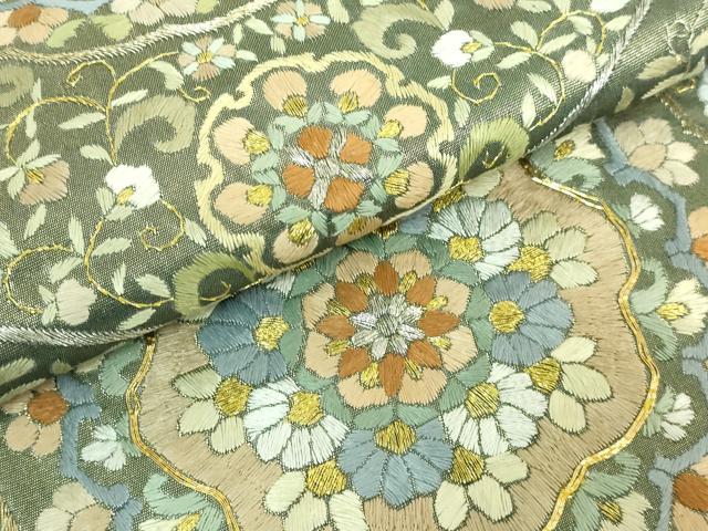 平和屋着物○太鼓柄袋帯 綴れ 源氏車花紋 金銀糸 正絹 逸品 CAAU9507hy