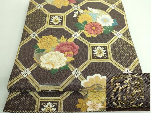 平和屋本店■極上 俵屋 人間国宝 喜多川平朗  有職織物 中国三大刺繍 相良刺繍 総刺繍 六通柄袋帯 雪持ち笹 格天井花文  逸品 DZAA6076kh5