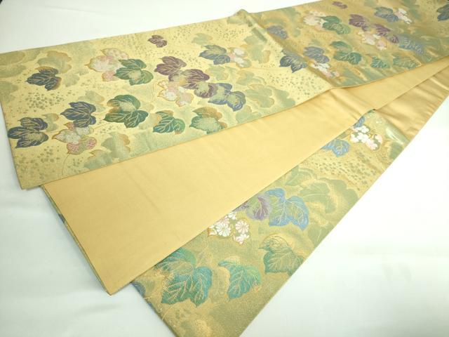 平和屋2■極上　皇室デザイナー　中村乃武夫　六通柄袋帯　雪持ち笹　桜　梅　椿　金糸　逸品　DZAA0872kh4 平和屋着物□皇室デザイナー 中村乃武夫 六通柄袋帯 モール 葡萄蔦の