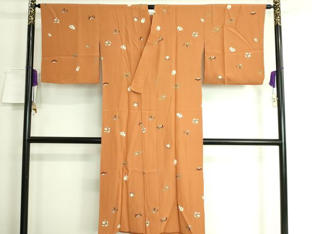 平和屋本店■上質な長襦袢　無双仕立て　十二支　土色地　金彩　逸品　DZAA6116kh5